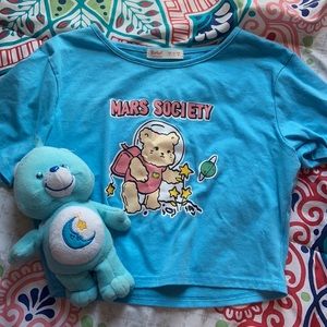 Blue Cartoon Space Bear Crop Top